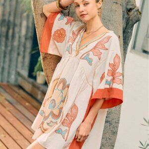 Umgee-Bohemian Embroidered Kaftan Dress